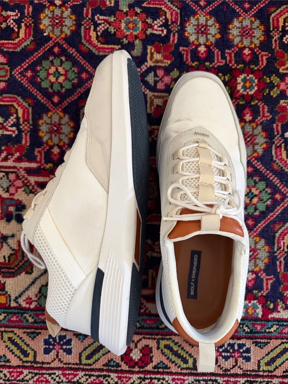 Wolfe Shepherd Men’s Cream Casual Sneakers with Tan Accents
